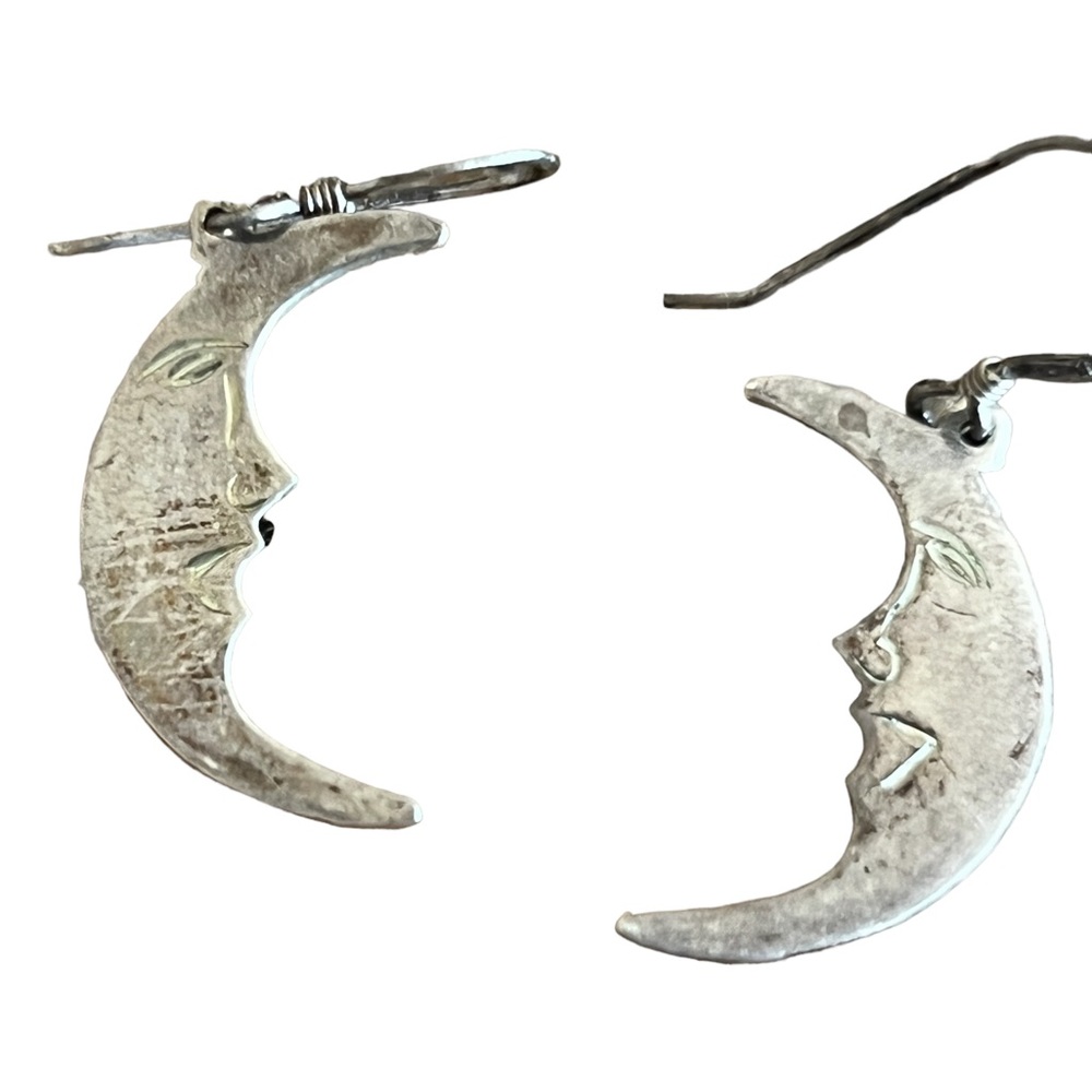 Vintage, half moon, dangle earrings, 925 sterling silver
